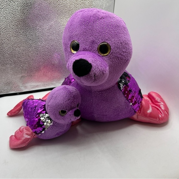 Adventure Planet Color Changing Sequin 2 Piece Seal Toy Plush Stuffed Animals - Picture 1 of 13